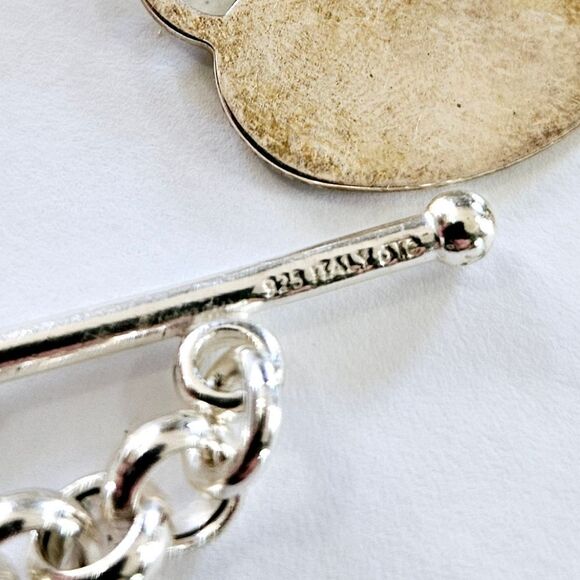 Sterling Silver Signed 925 OTO Toggle Clasp Monogramed "B" Heart Charm Bracelet - Picture 6 of 7